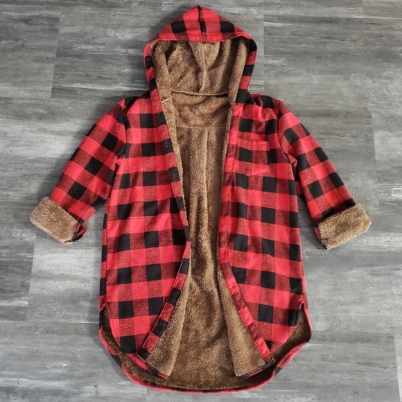 Howel's Tops - Red Black Plaid Howel's Hoodie Button Down